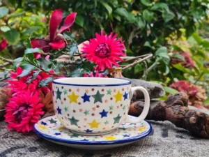 Maxi Tasse mit Unterteller, 375 ml, Sterne^Bunzlauer Keramik New
