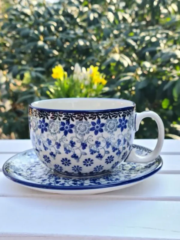 Maxi Tasse mit Unterteller, 375 ml, Belle Fleur^Bunzlauer Keramik Outlet