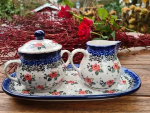 Milch, Zucker auf Tablett, Tea Rose^Bunzlauer Keramik Best