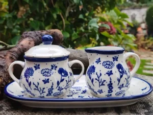 Milch, Zucker auf Tablett, Flower Festival^Bunzlauer Keramik Fashion
