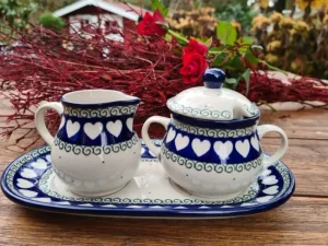 Milch, Zucker auf Tablett, White Valentine- BSN R-117^Bunzlauer Keramik Clearance