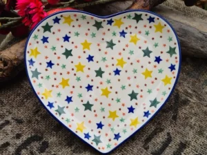 Platte in Herzform, 23 x 22 cm, Sterne^Bunzlauer Keramik Discount