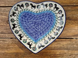 Platte in Herzform, 23 x 22 cm, Pferde^Bunzlauer Keramik Clearance