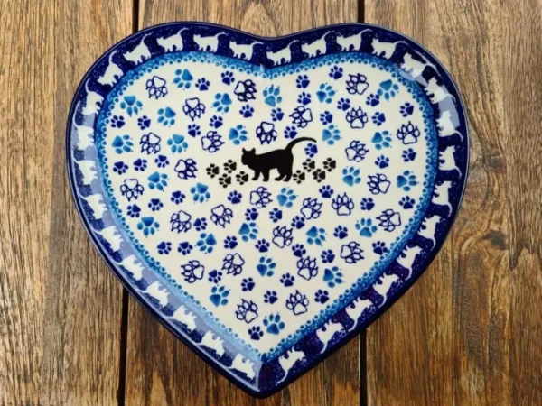 Platte in Herzform, 23 x 22 cm, Katze, BSN A-0868^Bunzlauer Keramik Clearance