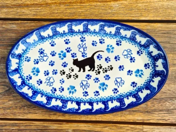 Platte, oval, 21 x 13 cm, Katze^Bunzlauer Keramik Online