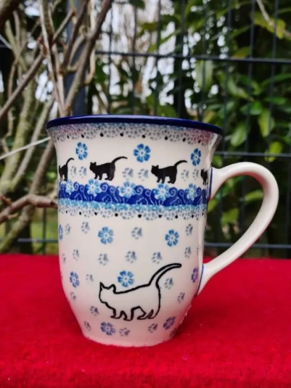 Pott, ca. 450 ml, Höhe 12 cm, Katze weiß^Bunzlauer Keramik Discount