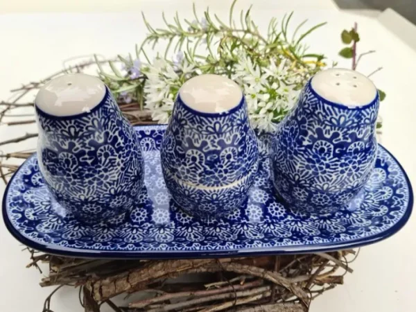Salz, Pfeffer & Zahnstocher-Set m. Tablett, Lace^Bunzlauer Keramik Outlet