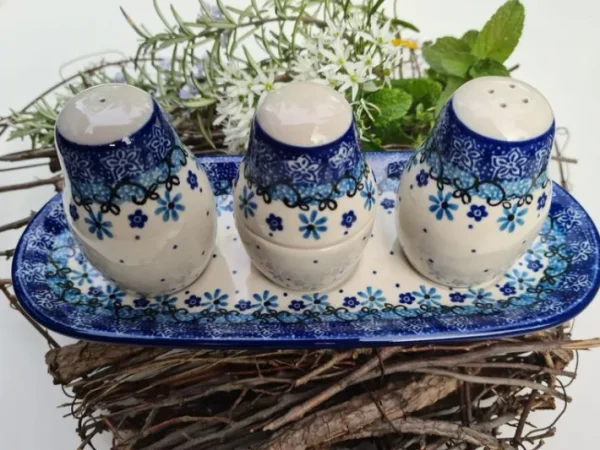 Salz, Pfeffer & Zahnstocher-Set m. Tablett, Fleur Delicate, BSN J-4791^Bunzlauer Keramik Discount