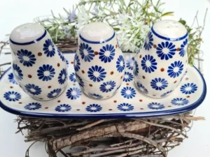 Salz, Pfeffer & Zahnstocher-Set m. Tablett, Tradition 39, BSN s-492^Bunzlauer Keramik Hot