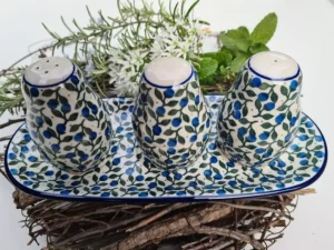 Salz, Pfeffer & Zahnstocher-Set m. Tablett, Tradition 32, BSN J-316^Bunzlauer Keramik Outlet