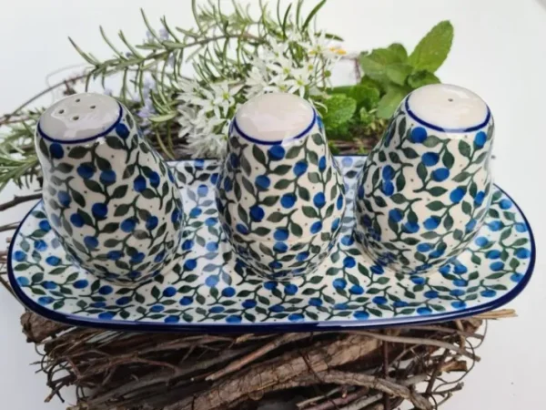Salz, Pfeffer & Zahnstocher-Set m. Tablett, Tradition 32, BSN J-316^Bunzlauer Keramik Outlet