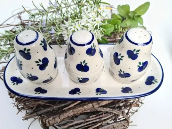 Salz, Pfeffer & Zahnstocher-Set m. Tablett, Tradition 22 - BSN 7727^Bunzlauer Keramik Outlet