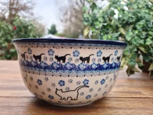 Schale, Ø 22 cm, Höhe 11 cm, 2600 ml, Katze weiß^Bunzlauer Keramik Clearance