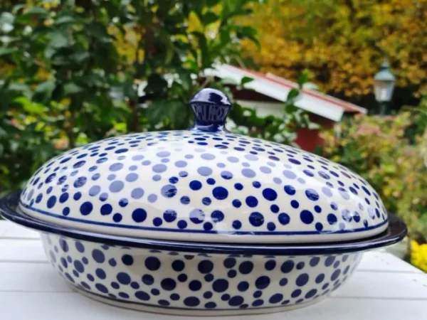 Servierschale / Käseglocke m. Deckel, 1700 ml, Crazy dots^Bunzlauer Keramik New
