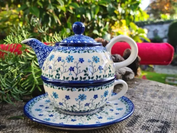 Teekanne für eine Person 600 ml mit Tasse Untertasse, Spring Hill^Bunzlauer Keramik Sale