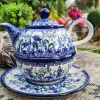 Teekanne für eine Person 600 ml mit Tasse Untertasse,Floral Party^Bunzlauer Keramik Outlet