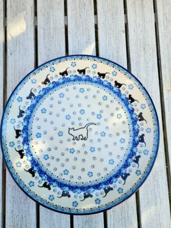 Teller, Ø 20 cm, Katze weiß^Bunzlauer Keramik New