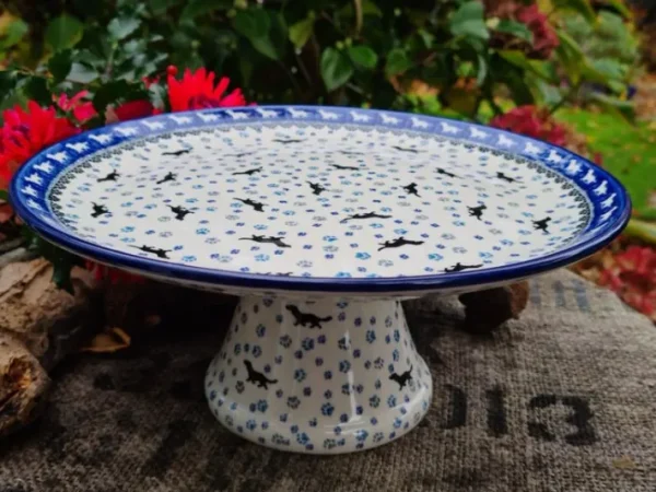 Tortenplatte auf Fuß, Ø 29cm, 13cm, Dackel^Bunzlauer Keramik New
