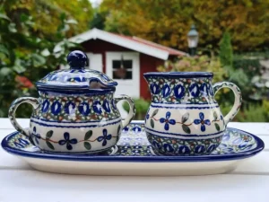 Unikat,  Milch und Zucker auf Tablett, aus dem Showroom, alte mit Glasurrissen^Bunzlauer Keramik Fashion